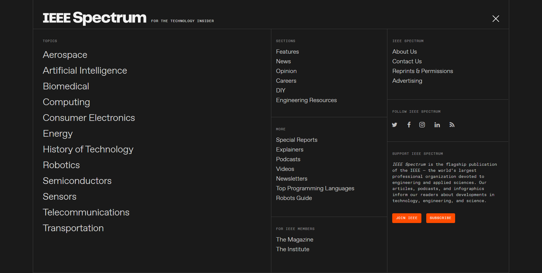 Spectrum mega menu example